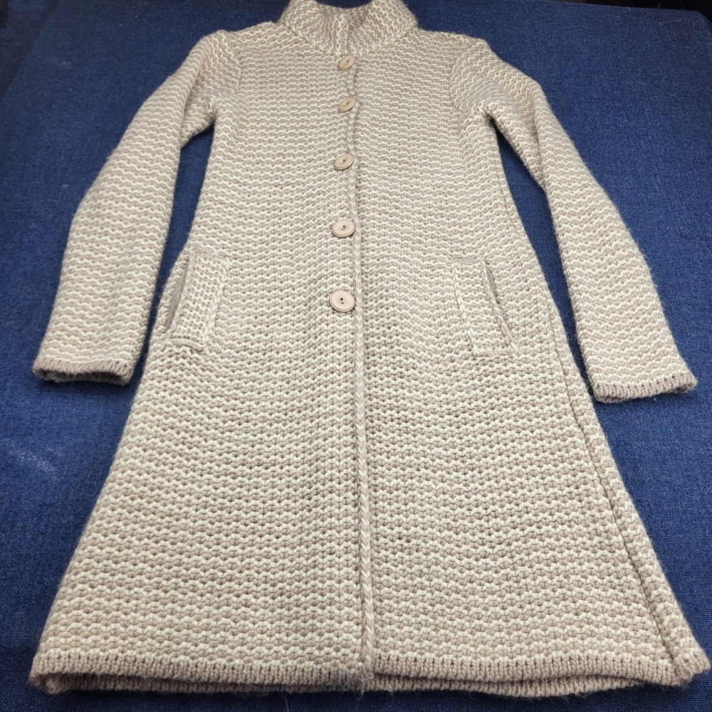 Cocogiò Made in Italy Wool Blend Longline Knit Cardigan Coat Beige Cream Women M